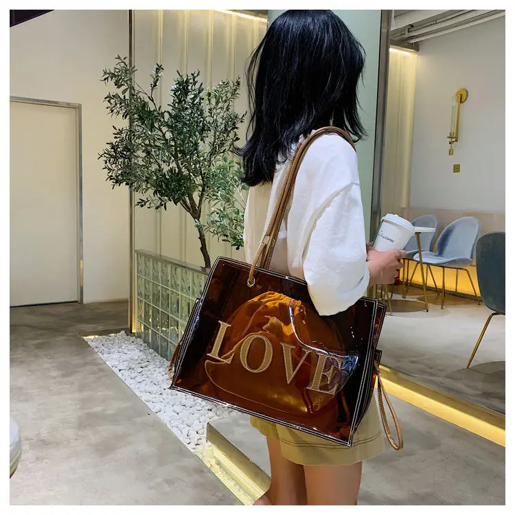 Elegante borsa trasparente da donna, versatile borsa a tracolla in PVC con ampio spazio_voghion.com