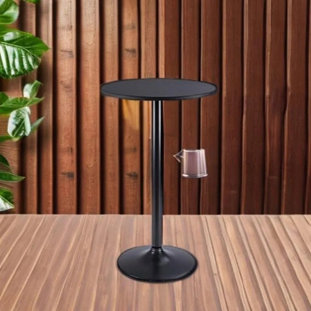 Bistro Pub Table Round Bar Height Cocktail Table Metal Base MDF Top Obsidian Table with Black Leg 23.8-Inch Top 5