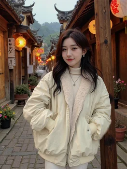 Parkas Women Korean Style Jacket Cotton Padded Fashion Simple Design Casual Solid Color Comfortable Outerwear Youth Popular 1