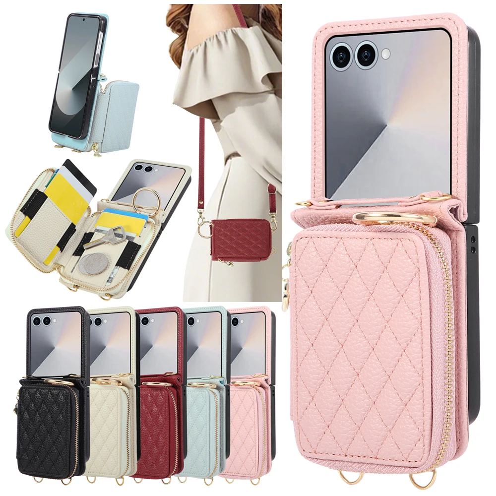 Leather Crossbody Zipper Wallet Phone Case with Lanyard and Card Pocket