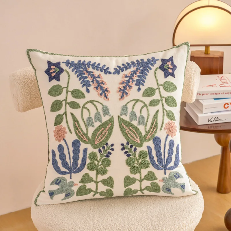 Embroidered Countryside Floral Cushion Covers