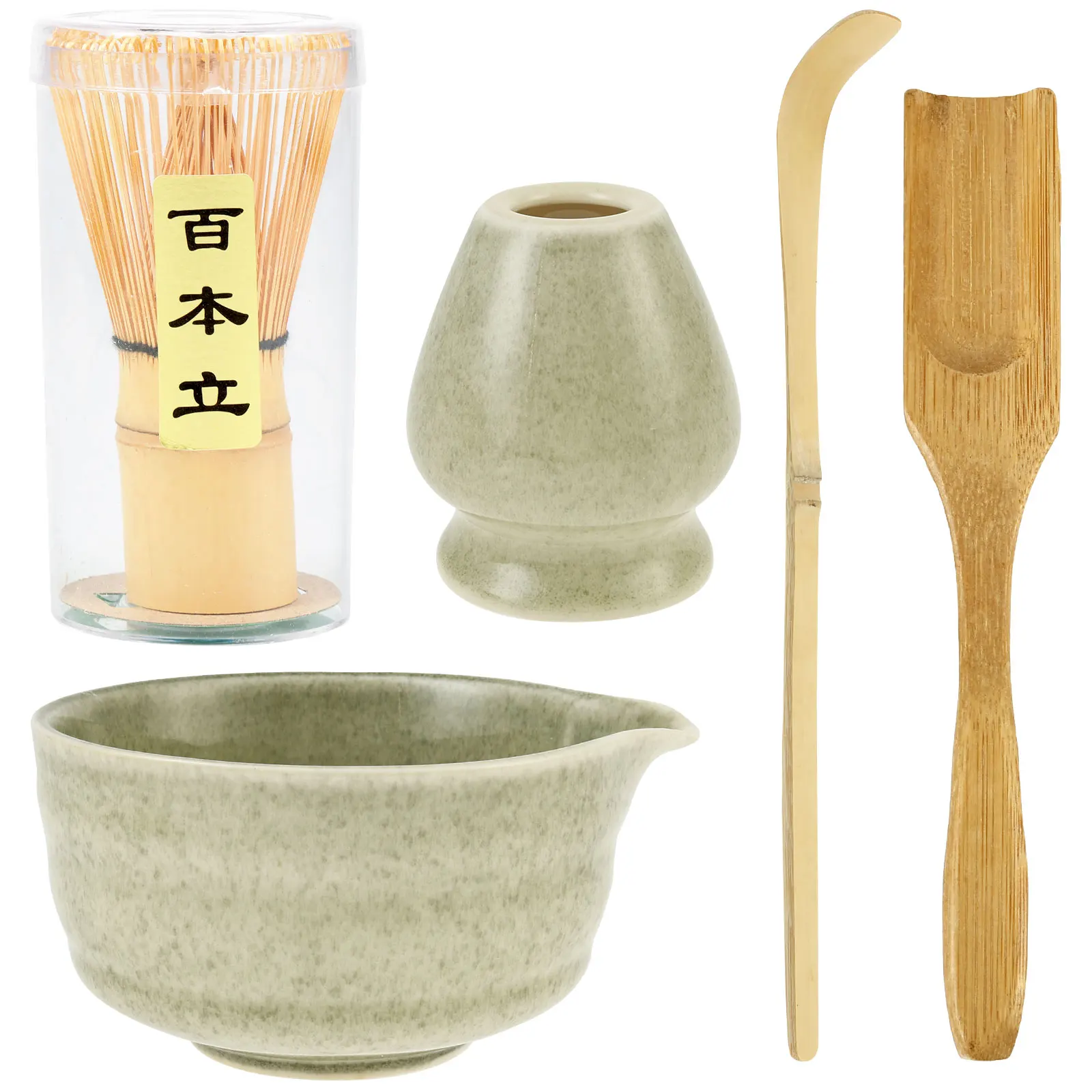 Matcha Set Includes Matcha Bowl with Spout Whisk Holder Bamboo Whisk Spoon and Tea Scoop Complete Japanese 5 Pcs