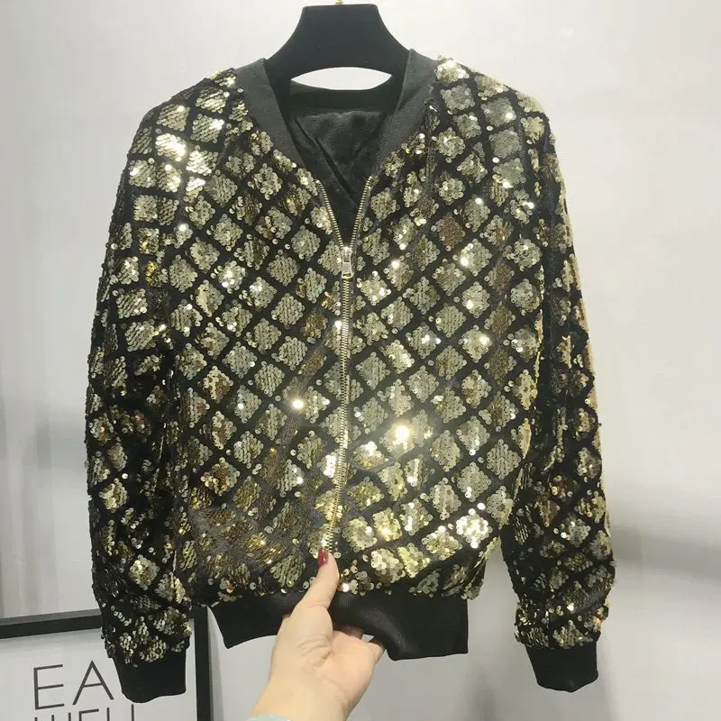 2023 New blingbling sequin jacket small coat women's European station short style port flavor chic top baseball clothes women s 6xl 2023 new progressive sequin men s suit jacket singer performance dress european and american personality large suit coat