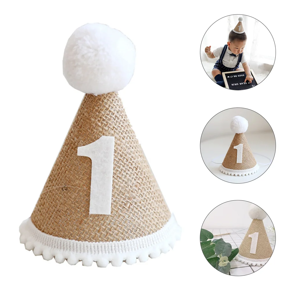 

Birthday Party Hat Linen Kids Hats Photo Prop Adorable Decorative Children Headwear Headgear