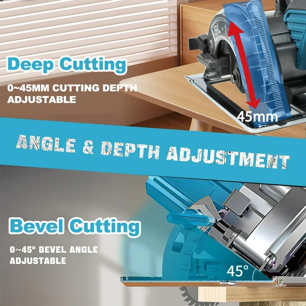 5 Inch 125MM Brushless Electric Circular Saw Hand Push Saw Multifunctional Woodworking Cutting Tool for Makita 18V Battery