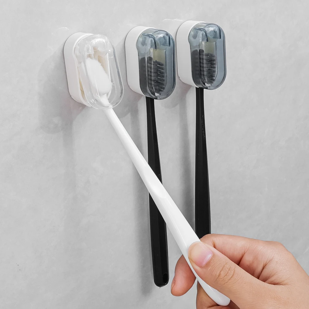 1/6pcs Punch-free Toothbrush Holders Wall-Mounted Self Adhesive Toothbrush Racks Dust-free Space Saving Bathroom Organizer Boxes