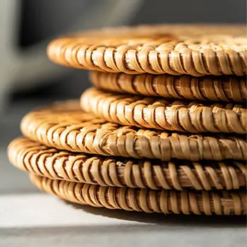 6PCS Table Mat Handmade Rattan Creative Placemat Dining Table Bowl Mat Plate Mat Heat Insulating Mat Non-Slip Mat 2