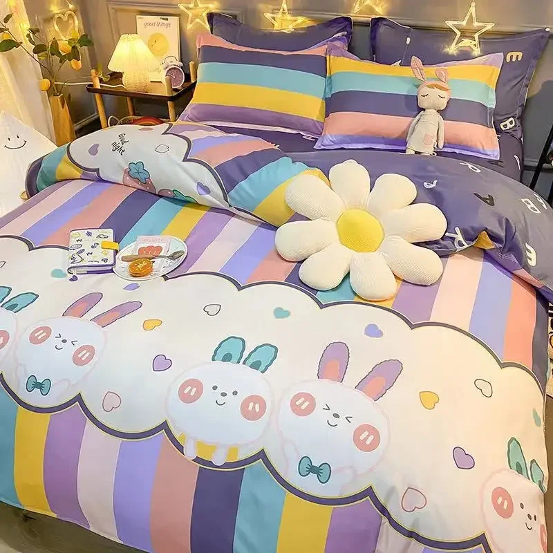 

Cartoon Cute Four Piece Set 1.2m 1.5m 1.8m 2.0m Bedding Single Student Dormitory Sheet Quilt Set Three Piece Set 001