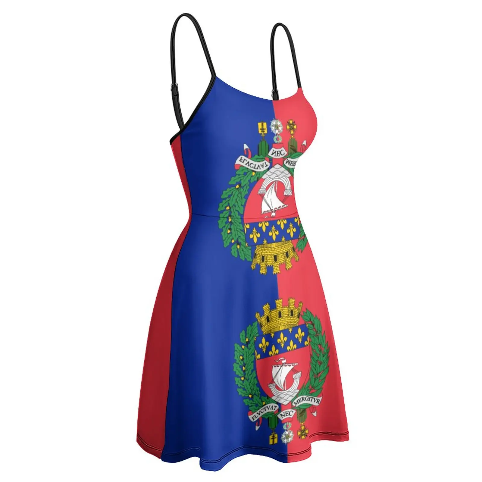 

Exotic Woman's Gown Strappy Dress Flag of Paris with Coat of Arms Women's Sling Dress Funny Parties Funny Sarcastic
