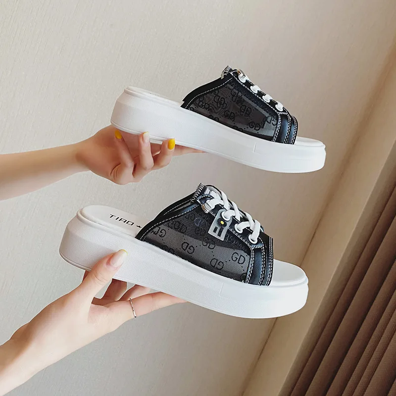 

Туфли женские домашние на платформе, сланцы, лоферы, разноцветные, низкая подошва, дизайнерские, летняя обувь, 2024