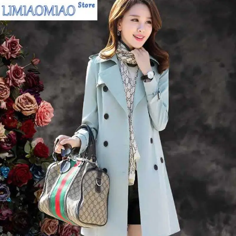 New Women Trench Coat Spring Autumn Windbreaker Female Mid-long Double-Breasted Jacket With Belt Basic Coat Cotton Outwear Belt