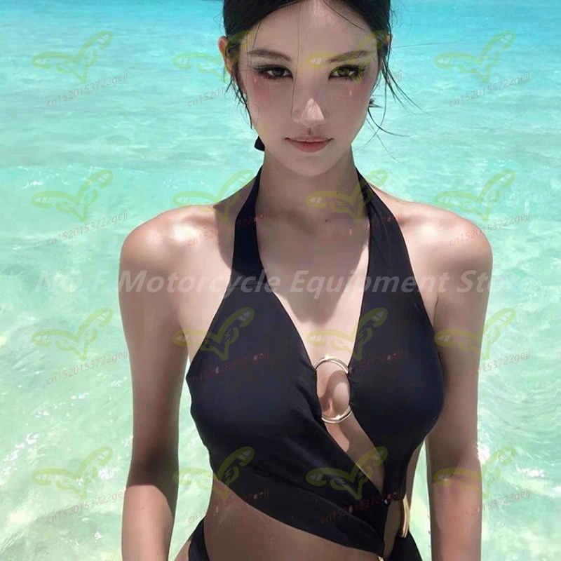 새로운 비키니 온천용 속건성 원피스 하이 포크 홀터넥 원피스 수영복 섹시한 고급 여성 비치 수영복