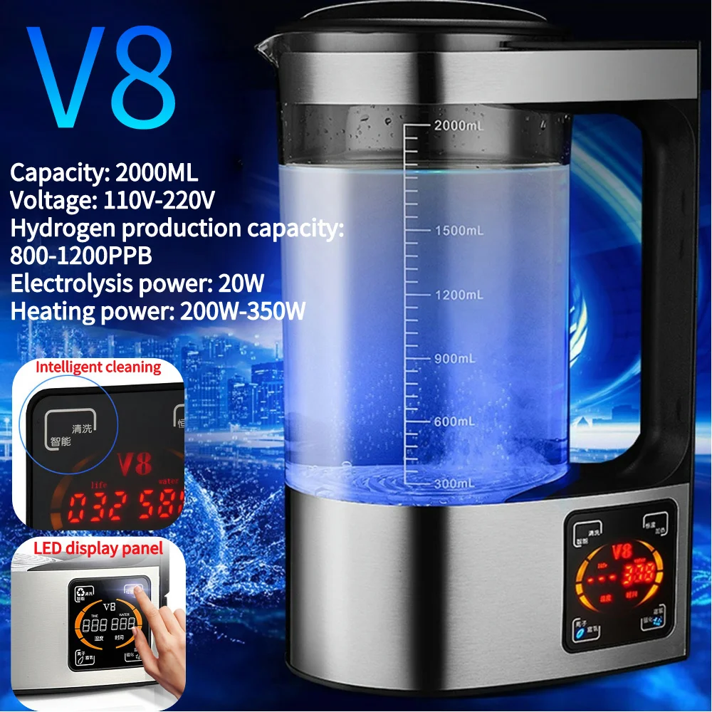 V8 2000ML constant temperature hydrogen rich water machine microelectrolysis anti-aging for family use