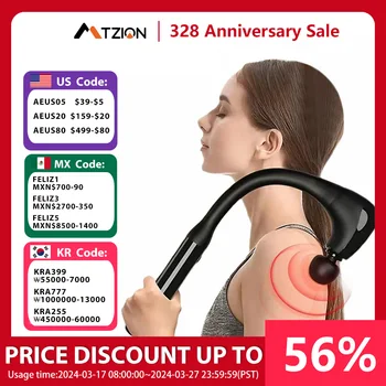 MTZION 구부러진 긴 손잡이가 있는 근막 마사지 건, 고주파 진동, 휴대용 딥 바디 마사지기, 근육 통증 완화