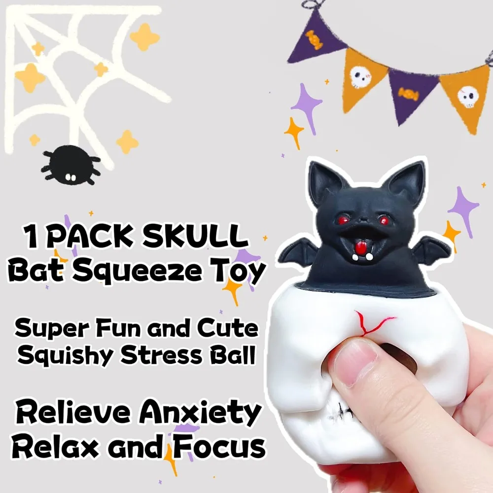 Squishy Halloween Skull Stress Balls Skeleton Squeeze Horror Toy with Relieves Stress Skull Fidget Toy for Chirdren and Adult 5
