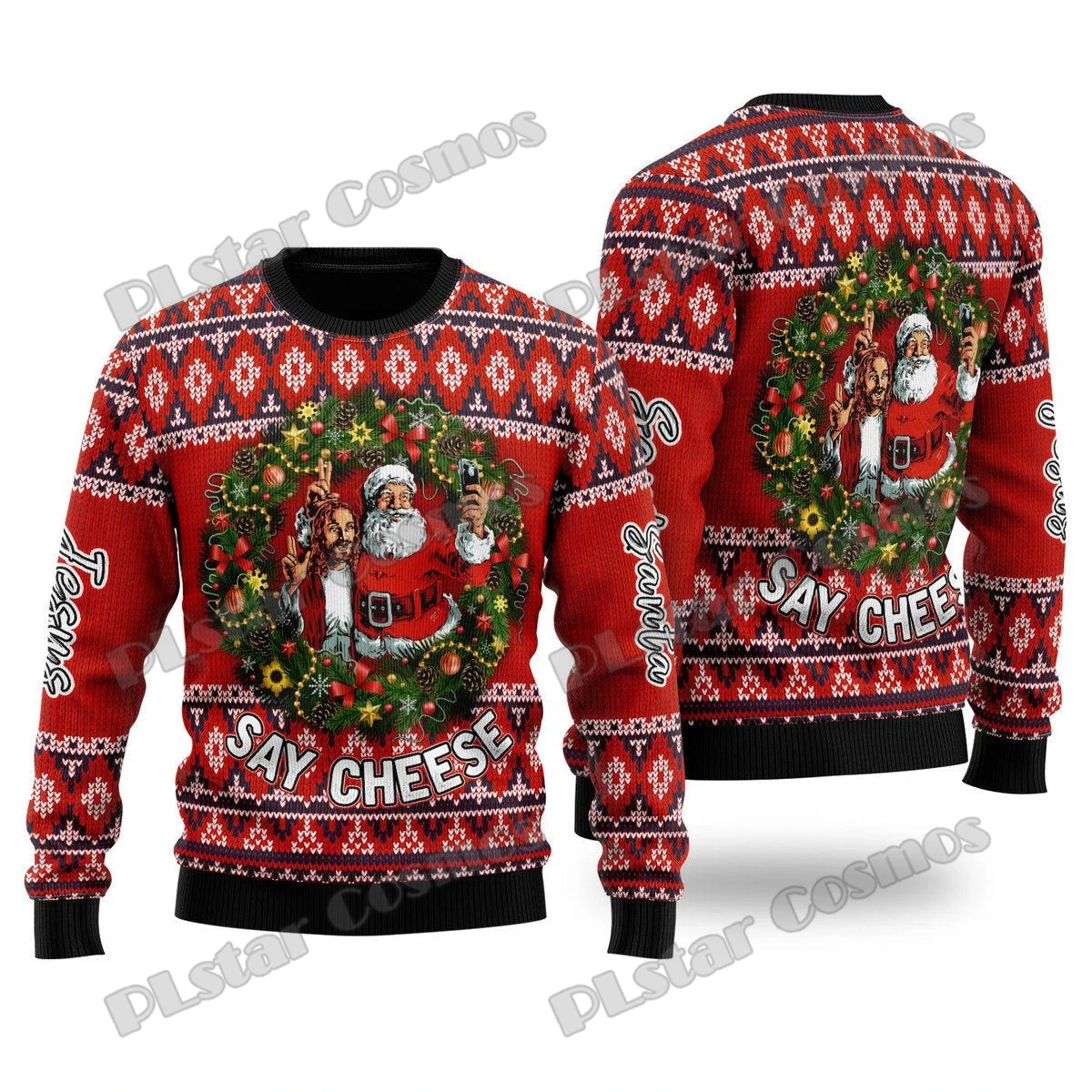 thumbnail image 1 of Suéter navideño feo con estampado 3D de Jiu Jitsu con Jesús te respalda para hombres y mujeres, suéter de punto informal de invierno MY19, 1 of 5
