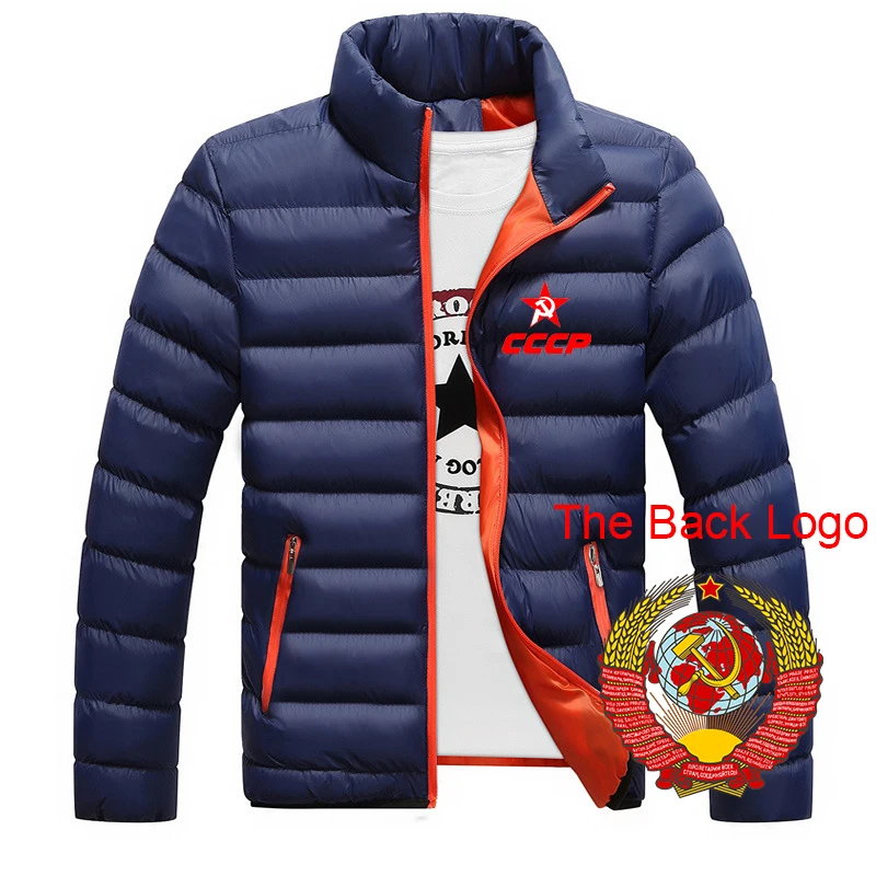 USSR Soviet Union 2023 Men's keep Warm Casual Outwear CCCP Russian Solid Color Stand Collar Windbreak Cotton Padded Jacket Tops
