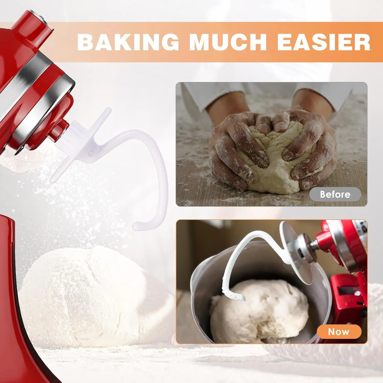 Mixer Accessories 4.5-5 Quart Aluminum Alloy Spray Dough Hook For Kitchenaid K45 K45SS KSM90 KSM150