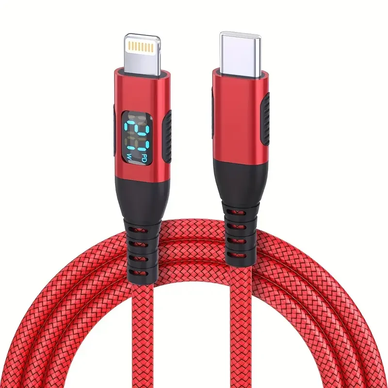 PD27W USB C to lightning fast charging cable high speed data transfer red nylon weave power transmission for iPhone 14 13 12 11