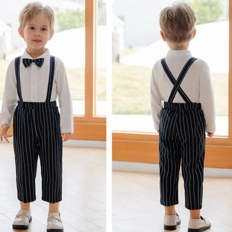 Children Boys Plaid Suit Pant Elastic Strappy Pant For 1-10Y Kids Boy Casual Baby Boy Performance School Pants Suit Elegant