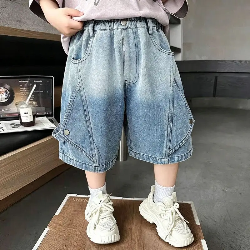 RAISE 여름 키즈 보이즈 데님 반바지 새로운 얇은 그라데이션 어린이 소년 청바지 잘생긴 신축성 있는 허리 다용도 2-10Yrs 소년 반바지