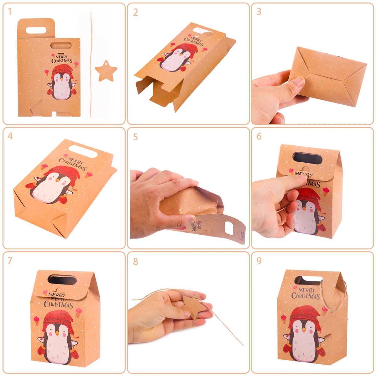 6/12pcs Merry Christmas Kraft Paper Gift Boxes for Candy, Cookies, Party Favors, Santa ... - SKU KPGB1744 - UGI Packaging