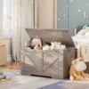 Storage Bench, 29.5” Retro Wooden Storage Chest with U-Shaped Cut-Out Pull, Safety Hinge, Easy Assembly for Toy Box Organizer 4