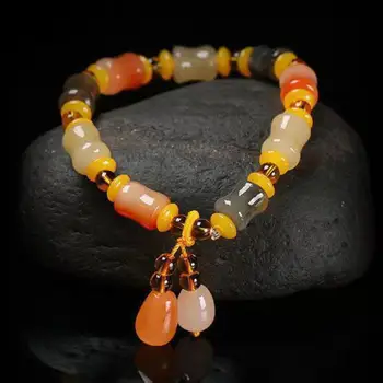 Natural Colorful Jade Charm Bracelet Women Fine Jewelry Accessories Real Chinese Golden Silk Jade Beads