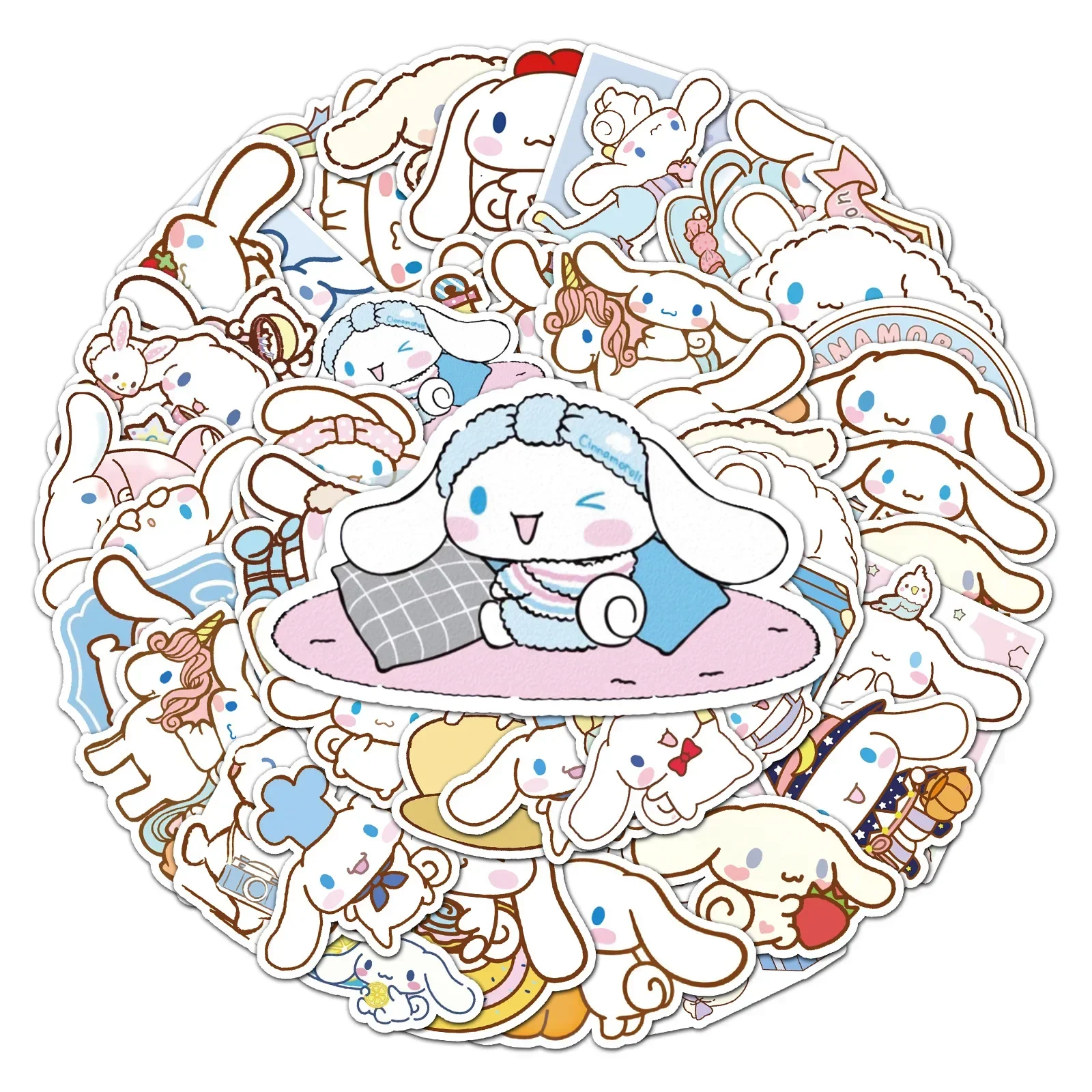 

2023 New 50pcs Sanrio Cute Cinnamoroll Anime Cartoon Sticker Decoration Cup Laptop Hand Account Stationery Kawaii Sticker Gifts