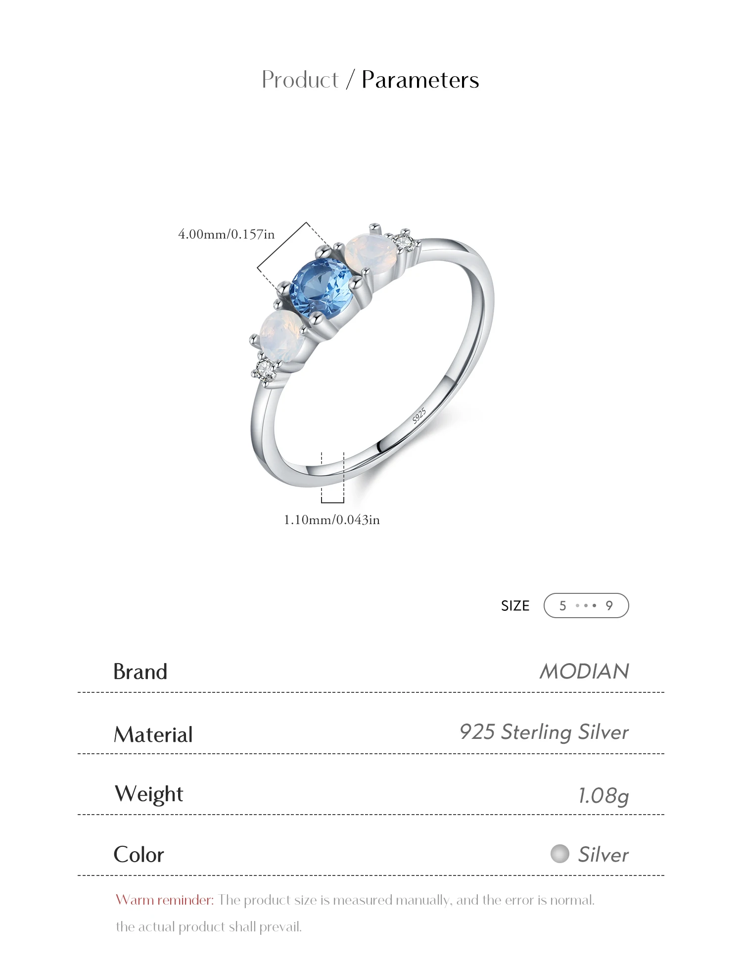 MODIAN 925 Sterling Silver Round Opal Ring White Gold Plated Dainty Cute Three Stone Ring For Women Birthday Christmas Jewelry