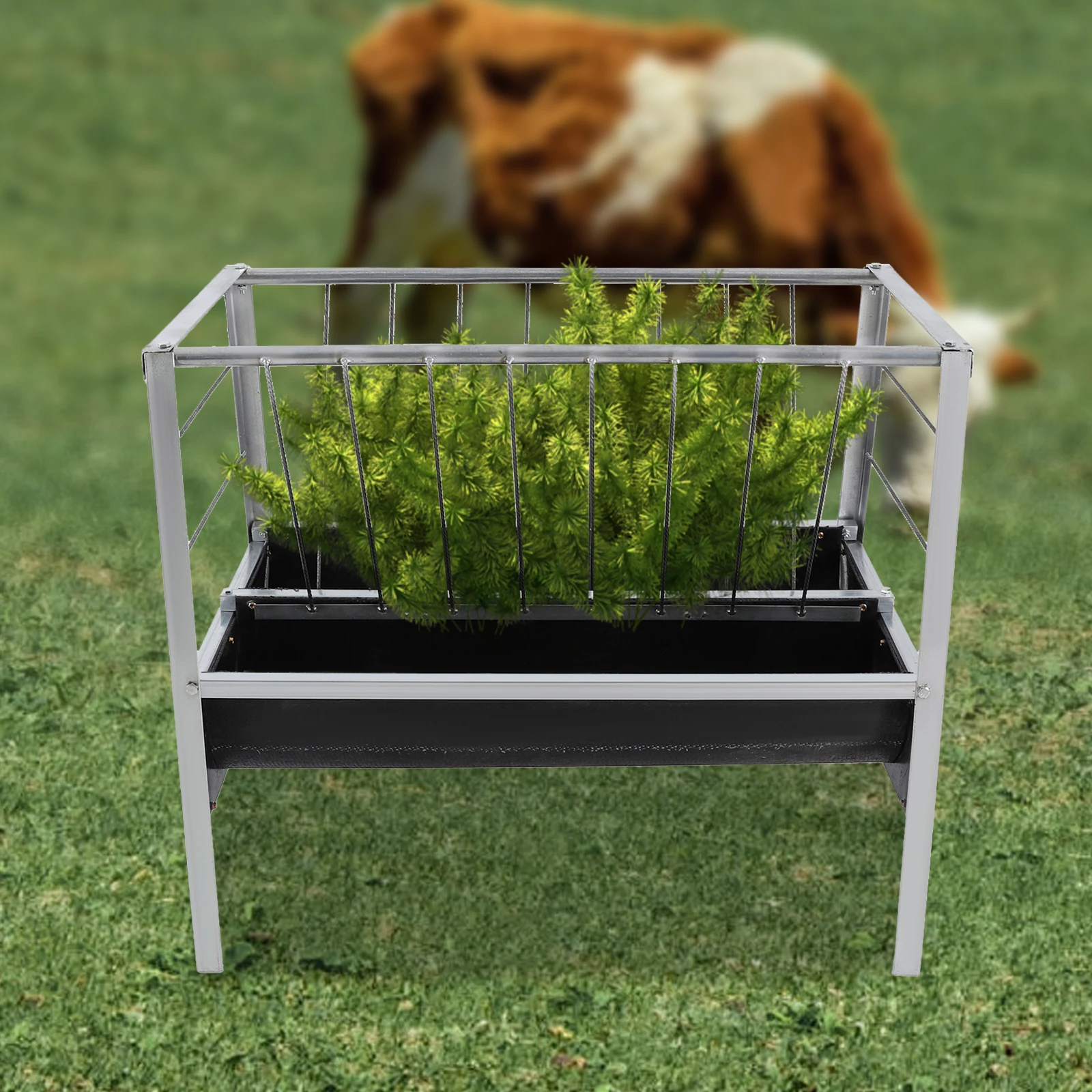 Livestock Feed Trough, 2-in-1 Grain& Hay Feeder for Goats Sheep, Large Capacity Feed Trough 100*65*85cm for Farms, Yards