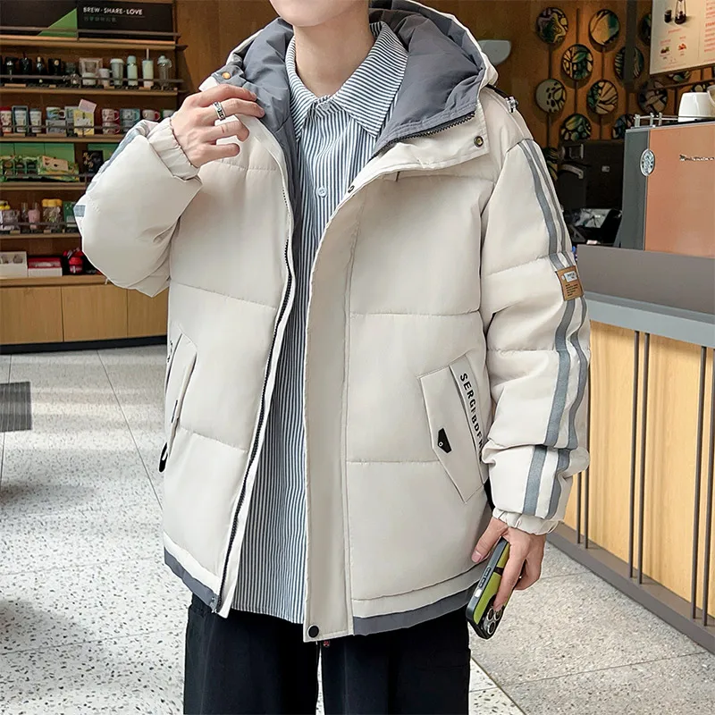 Trendy 2023 Autumn Winter Men's Hooded Thicken Parkas Loose Down Cotton-Padded Jackets Korea Youth Warm Coat Outwear Top Clothes