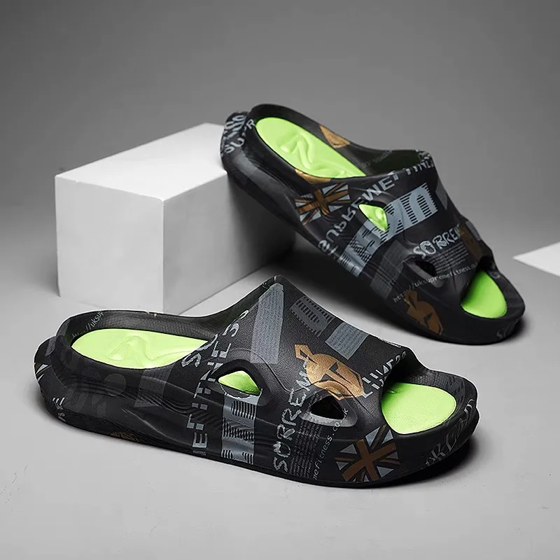New Fashion Men Slippers Print Men Slides Male Summer Shoes Thick Sole Comfortable Home Outdoor Stylish Massage Shoes Hot Sale 2