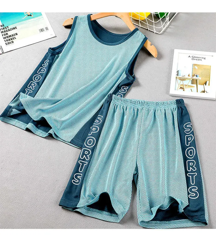 women's clothing sets	 Boys Vest Suit Summer Basketball Big Boy Quick-Drying Shorts Korean Version Children'S Mesh Sleeveless Baby Sports Handsome twin clothing sets	