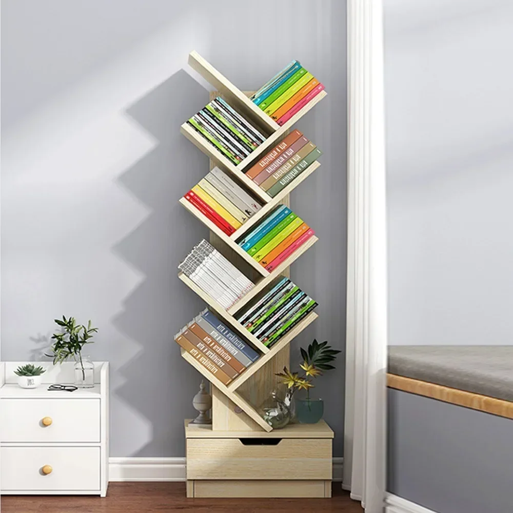 Tree Shaped Bookshelf Multilayer Wooden Floor Standing Storage Rack Student Desktop Wall Shelf Modern Book Shelf Furniture