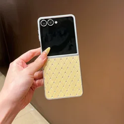 Silver Frame Grid Pattern Luxury Protective Case Jacket - Galaxy Z Flip7 FE (Yellow)