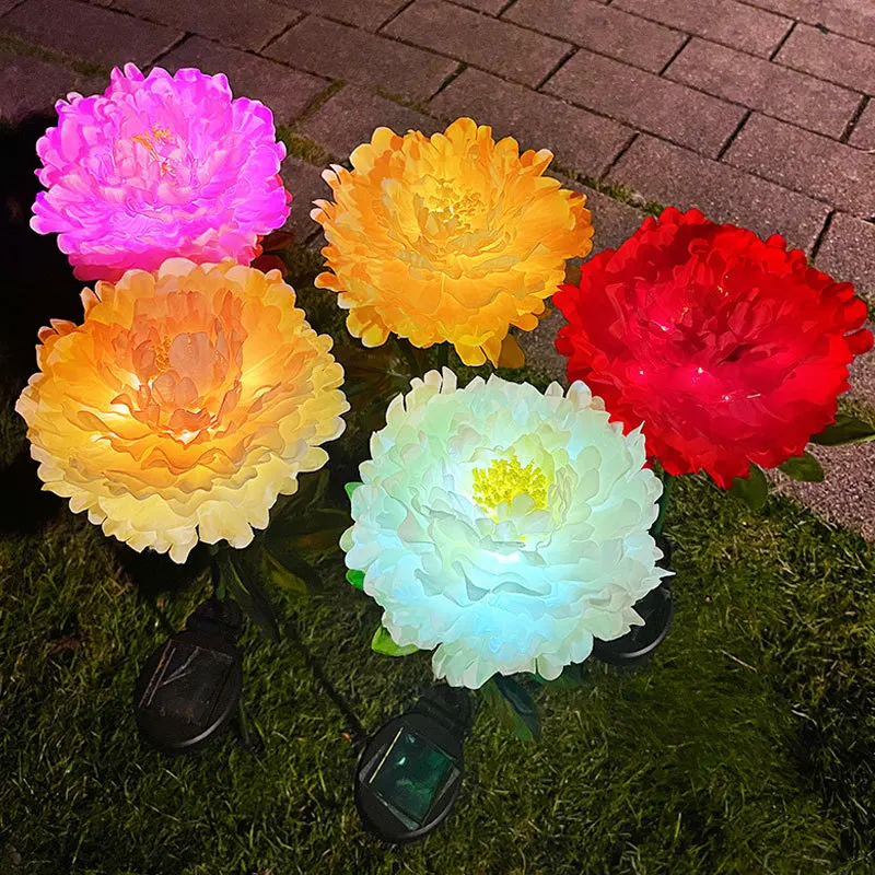 LED Simulation Peony Flower Solar Light Outdoor Garden Decoration Balcony Villa Landscape Solar Flower Ground Mounted Lawn Lamp