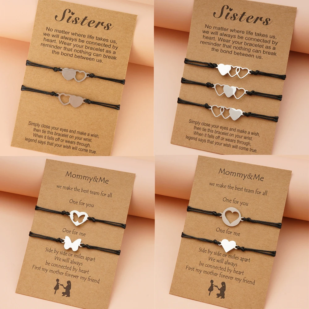 Mother Daughter Bracelets Set 2pcs Mommy and Me Matching Stainless Steel Love Heart Butterfly Jewelry Gift Mother's Day Bracelet bracelet jewelry