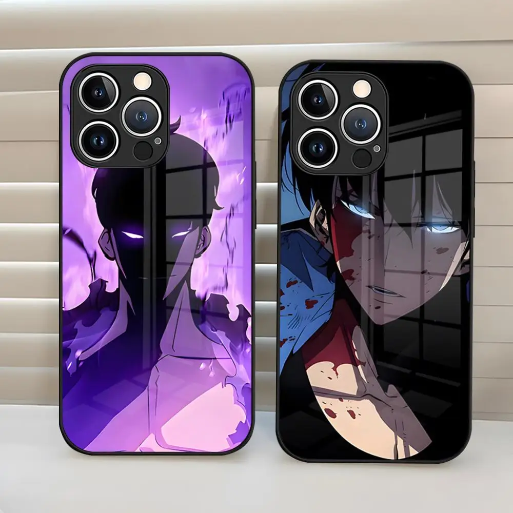 Solos L-Levelings Phone Case Tempered Glass Back Cover For Iphone 15 Pro Max 14 Pro 12 11 13 Mini X Xr Xs 8 7 Plus Se