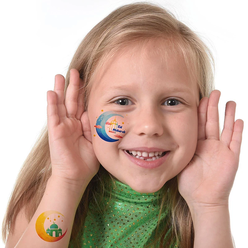 10Pcs Eid Mubarak Temporary Tattoo Stickers Ramadan Kareem Decoration Islamic Muslim Party Supplies Eid Kids Gift 2024 New