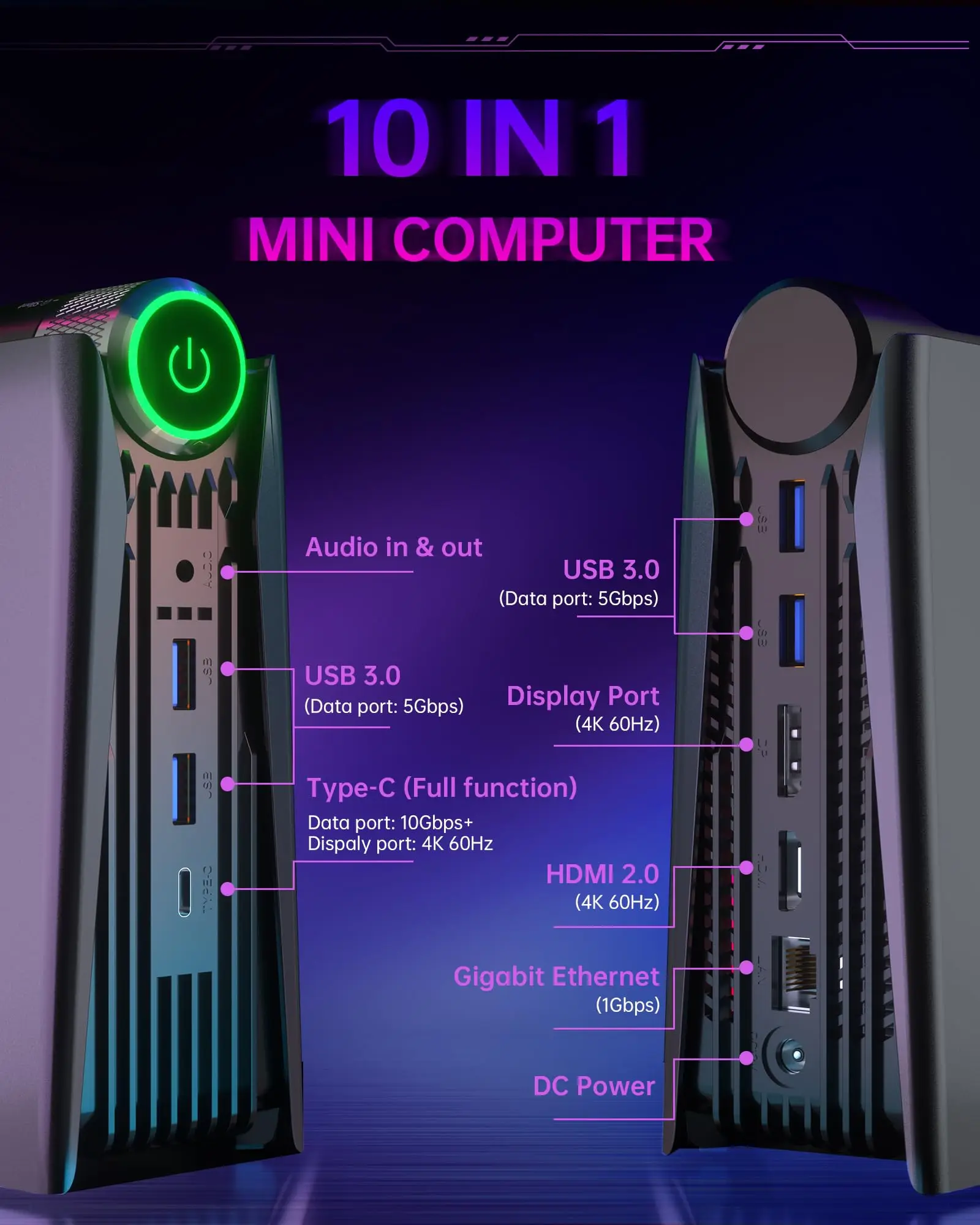 ACEMAGIC S3A Mini PC Gaming AMD Ryzen 7 5700U RAM 16/32GB DDR4 512GB/1TB SSD Gamer Computer RGB Light Control WiFi6 BT5.2 6