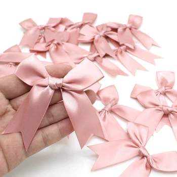20/50PCS 85*85mm Pink Satin Large Ribbon Bows Colourful Cute Satin Ribbon Bows Polyester Tailcoat Bow Flower For Craft Clothing