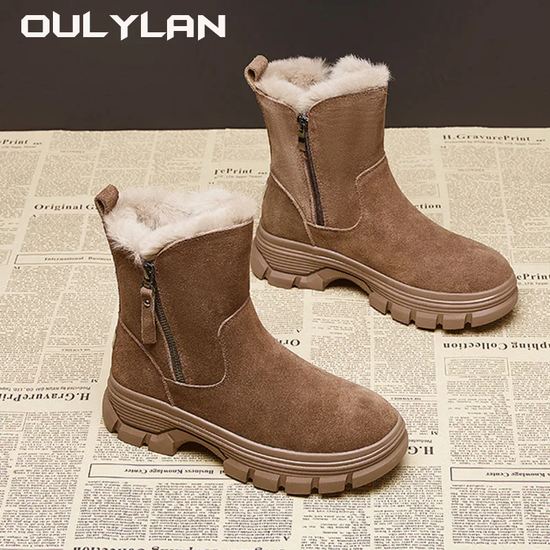 

Женские зимние ботинки Oulylan, зимние теплые короткие ботинки на толстой хлопковой подкладке, женские повседневные уличные кожаные ботинки с высоким верхом, новинка