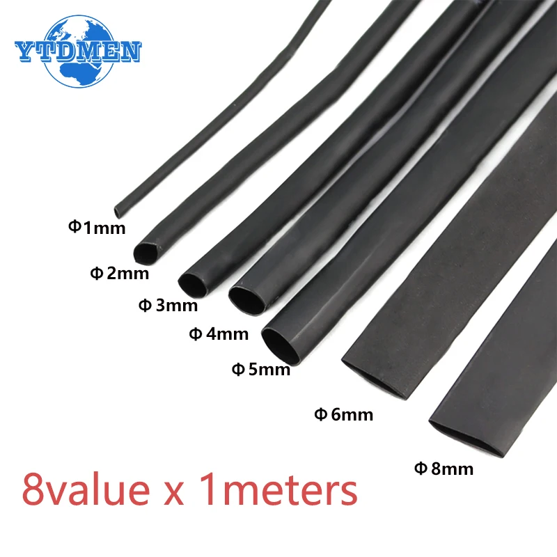 8m/set heat shrink tubing kit lined with double wall diameter 1/2/3/4/5/6/7/8mm insulation wear resistant shrinkage 2:1