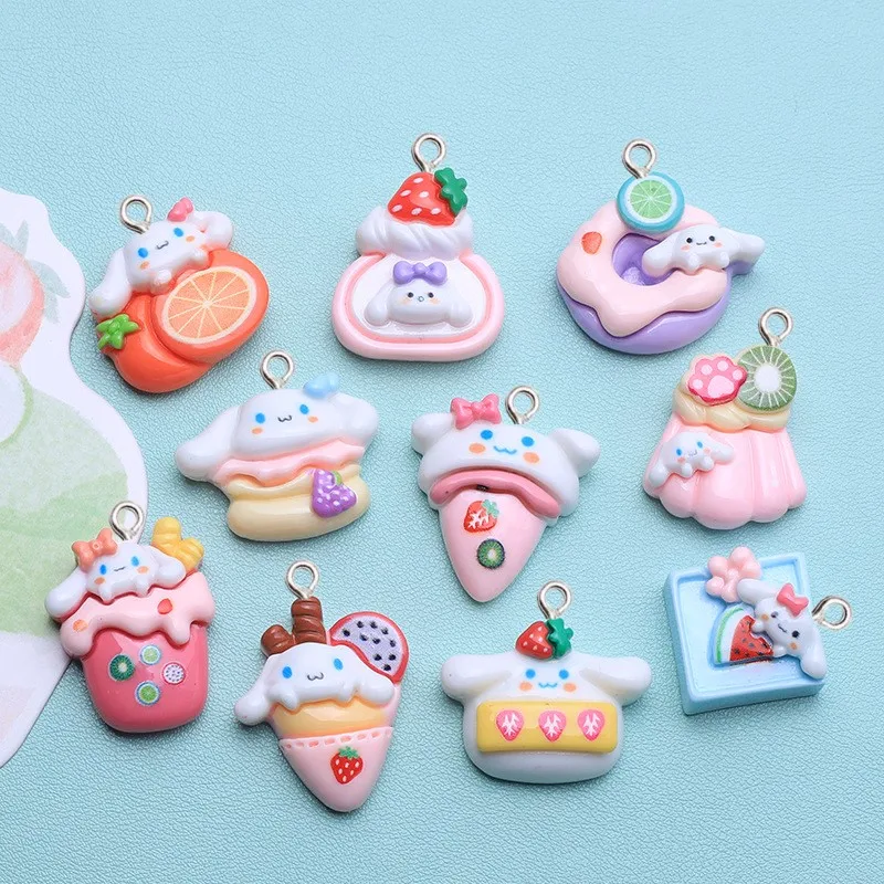 

10Pcs Cute Dog Strawberry Dessert Cake Resin Charms Kawaii Earrings Bracelet Flatback Pendants DIY Keychain Phone Cabochon Decor