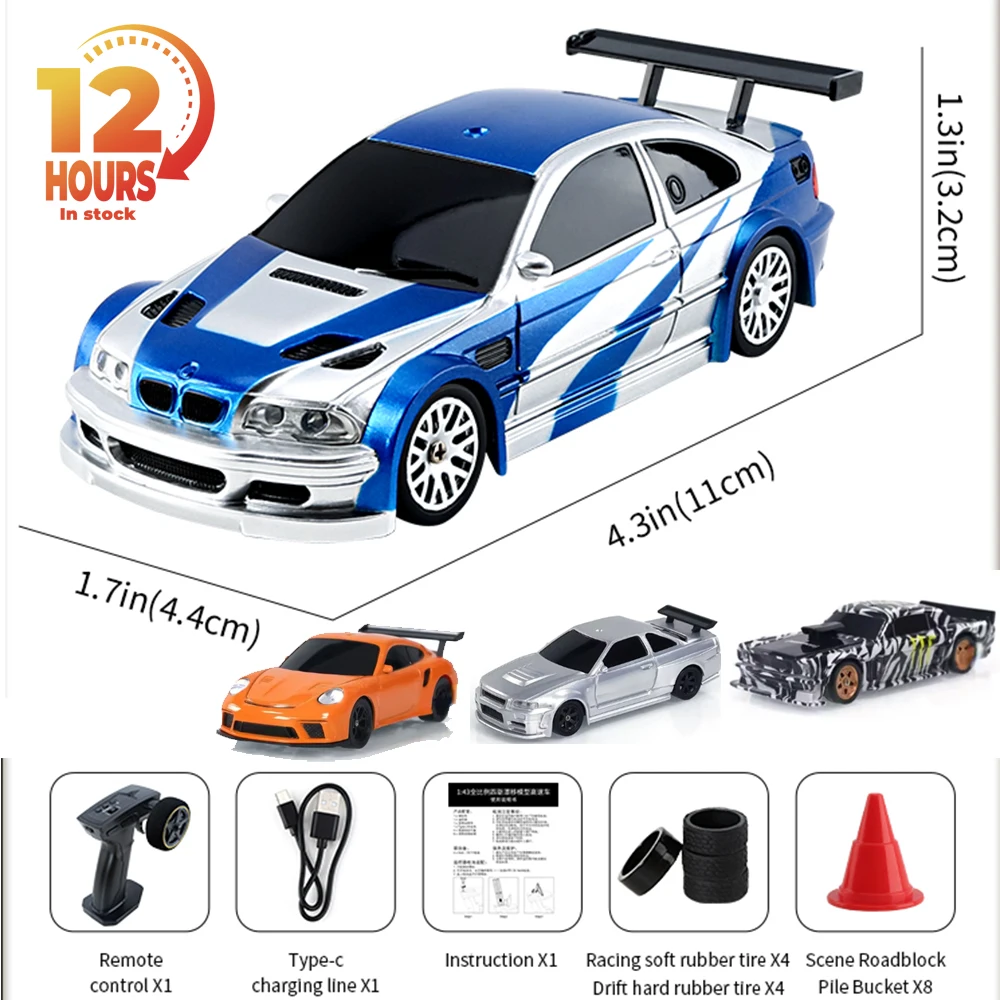 Voiture Télécommandée Drift BuzzoXerex 1:24 4WD | Avec LED Et 2 Batteries | Cadeau Enfants 6+ Ans (Jaune)