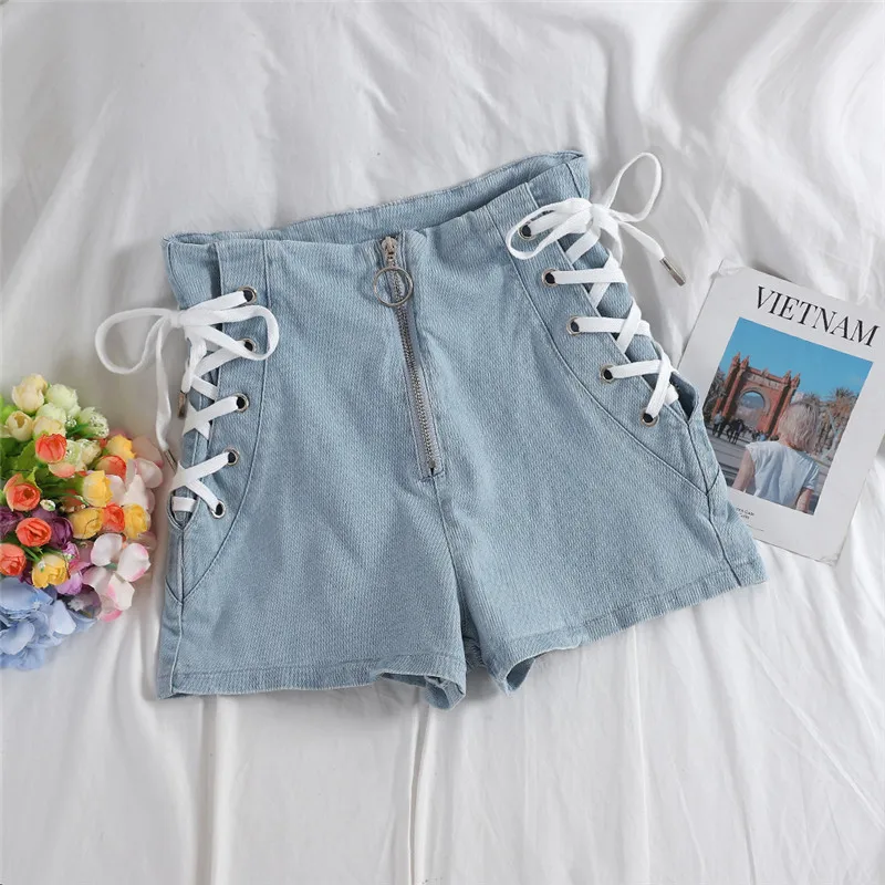 High Waisted Denim Shorts for Women, Female Jeans Shorts, Black, Casual, Student, All Match, Loose, Hot, Blue, Spring, Summer