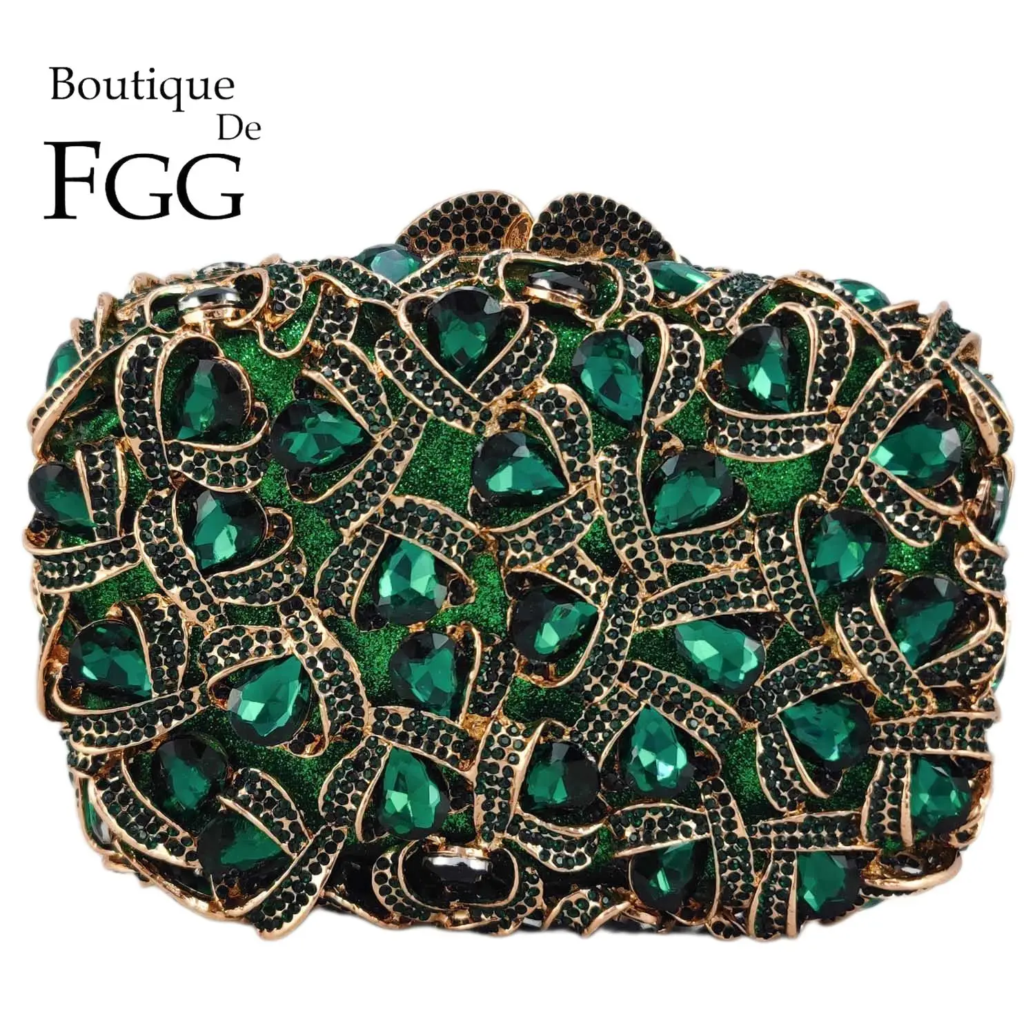 

Женская вечерняя сумочка Boutique De FGG, изумрудно-зеленая сумка-клатч с драгоценными камнями