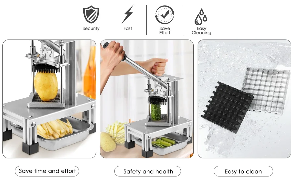 Description Picture 4 of itemCommercial Stainless Steel Potato Chipper, Fruit Vegetable Slicer, French Fries Cutter, 3 Blades, 1/4 ", 1/2", 3/8"