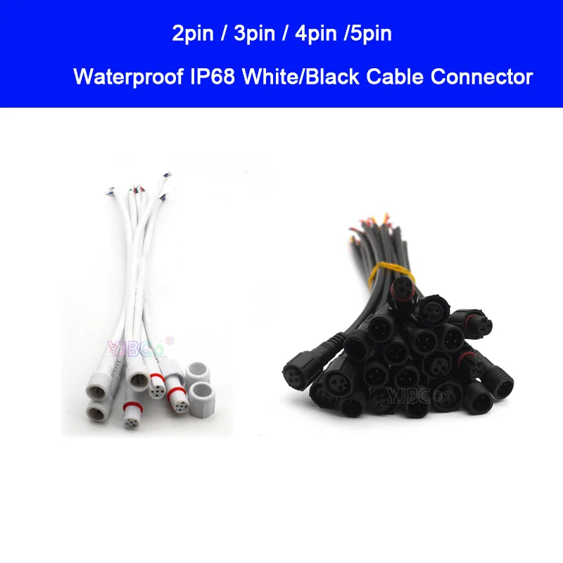 

5 pairs 2pin 3pin 4pin 5pin White/Black Cable 20cm Pigtail Male to Female Jack Waterproof IP68 wire led Connector for LED Light